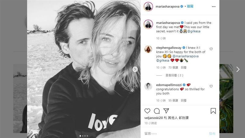 莎拉波娃(Maria Sharapova)在IG宣布婚訊