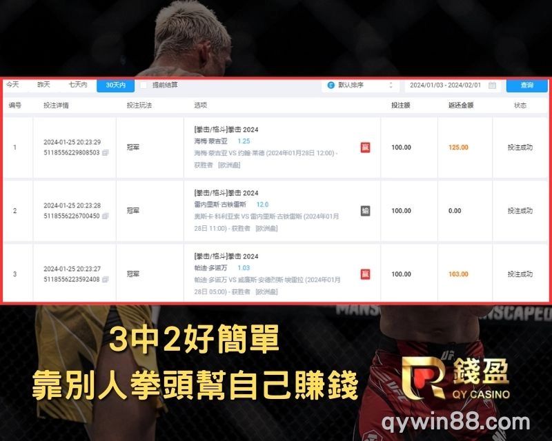 錢盈娛樂城UFC下注容易，中獎率高