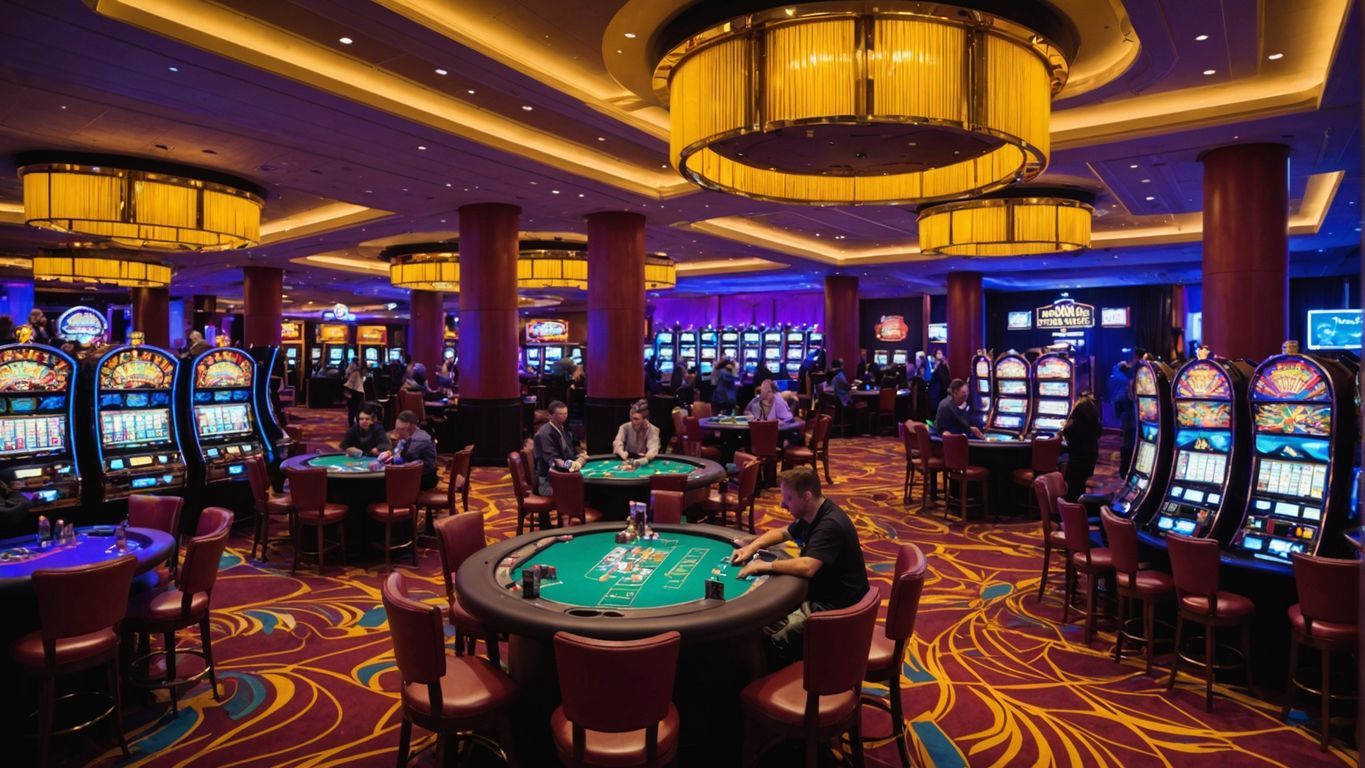 現代賭場地板，擁有老虎機和撲克桌