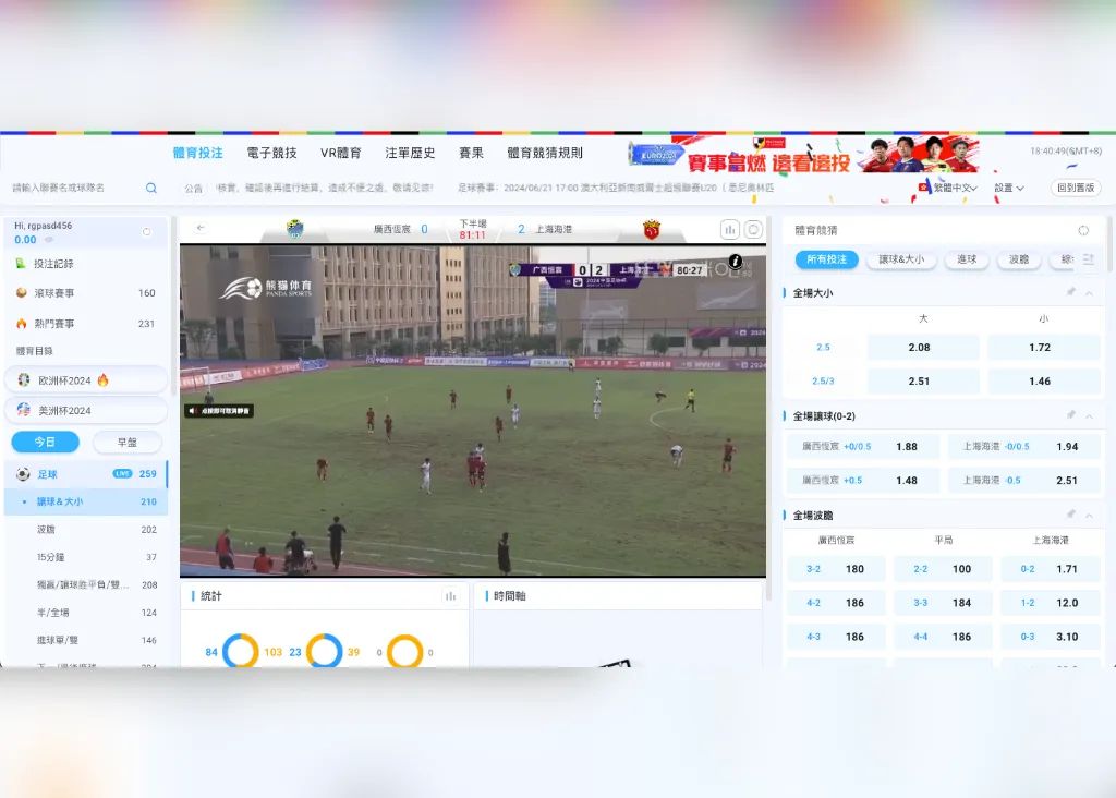 富遊熊貓體育 直播畫面